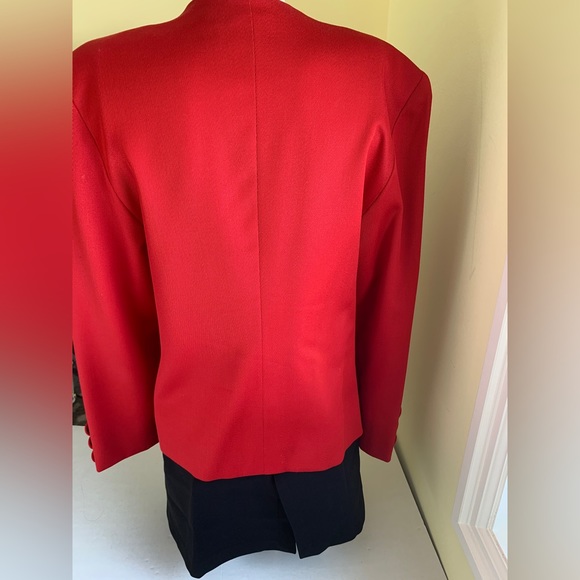 Bright red blazer jacket custom tailored collarless button-down pocket heads L - Picture 8 of 15